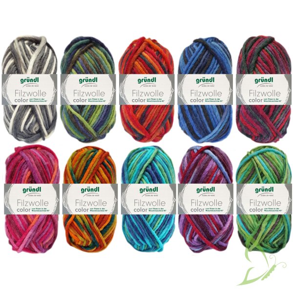 Gründl Filzwolle Color 50g – Buntes Wollgarn Zum Filzen & Stricken, Farbe 23 Blau-Mix