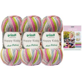 3x100 Gramm Gründl Happy Kiddy Wolle SB-Pack Wollset inkl. Strick-Anleitung 03 Confetti