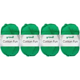 4x50 Gramm Gründl Cotton Fun Wollset 26 Grasgrün mit Anleitung für Einkaufsnetz