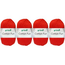 4x50 Gramm Gründl Cotton Fun Wollset 06 Signalrot mit Anleitung für Einkaufsnetz