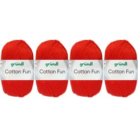 4x50 Gramm Gründl Cotton Fun Wollset 06 Signalrot