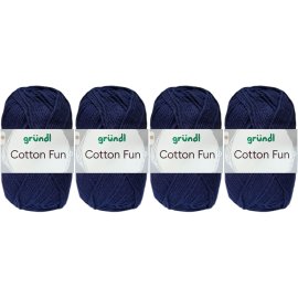 4x50 Gramm Gründl Cotton Fun Wollset 11 Marine mit Anleitung für Einkaufsnetz