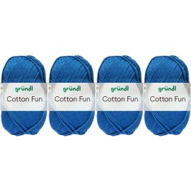 4x50 Gramm Gründl Cotton Fun Wollset 10 Royalblau mit Anleitung für Einkaufsnetz