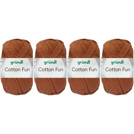 4x50 Gramm Gründl Cotton Fun Wollset 14 Nougat mit Anleitung für Einkaufsnetz