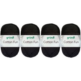 4x50 Gramm Gründl Cotton Fun Wollset 16 Schwarz mit Anleitung für Einkaufsnetz