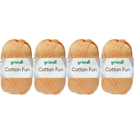 4x50 Gramm Gründl Cotton Fun Wollset 17 Aprikose mit Anleitung für Einkaufsnetz