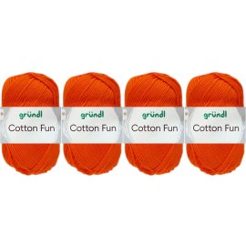 4x50 Gramm Gründl Cotton Fun Wollset 18 Orange mit Anleitung für Einkaufsnetz