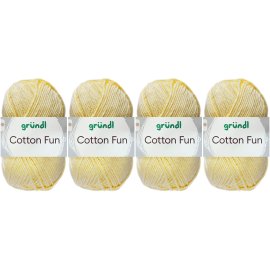 4x50 Gramm Gründl Cotton Fun Wollset 22 Pastellgelb mit Anleitung für Einkaufsnetz