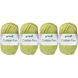 4x50 Gramm Gründl Cotton Fun Wollset 23 Hellgrün mit Anleitung für Einkaufsnetz