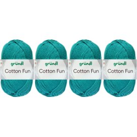 4x50 Gramm Gründl Cotton Fun Wollset 24 Türkisblau mit Anleitung für Einkaufsnetz