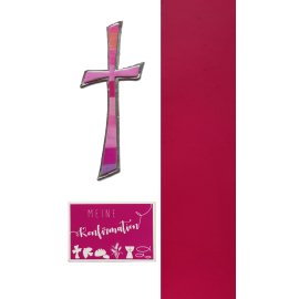 Wachsdekore Verzierwachs 3 tlg.zur Konfirmation Kreuz rosa,Wachsbild beere u, Wachsplatte violett 200x50x0,5mm
