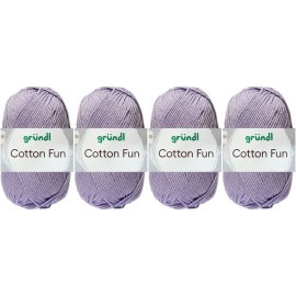 4x50 Gramm Gründl Cotton Fun Wollset 29 Flieder mit Anleitung für Einkaufsnetz
