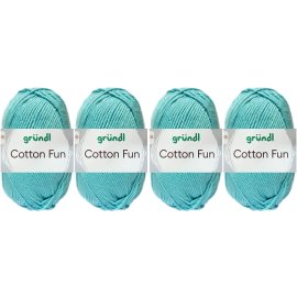 4x50 Gramm Gründl Cotton Fun Wollset 30 Eisblau mit Anleitung für Einkaufsnetz