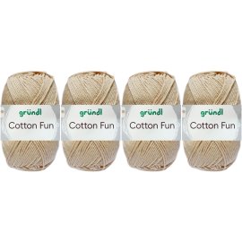 4x50 Gramm Gründl Cotton Fun Wollset 31 Sand mit Anleitung für Einkaufsnetz