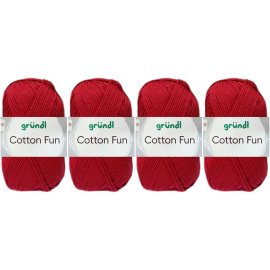 4x50 Gramm Gründl Cotton Fun Wollset 32 Rubinrot mit Anleitung für Einkaufsnetz
