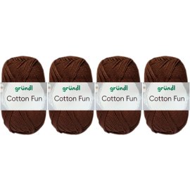4x50 Gramm Gründl Cotton Fun Wollset 33 Mocca  mit Anleitung für Einkaufsnetz