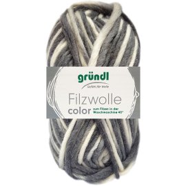 50 Gramm Gründl Wolle Filzwolle Color 20 Schwarz Grau Weiss Multicolor