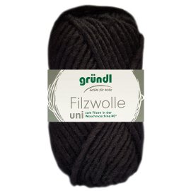 50 Gramm Gründl Wolle Filzwolle Uni 03 Schwarz